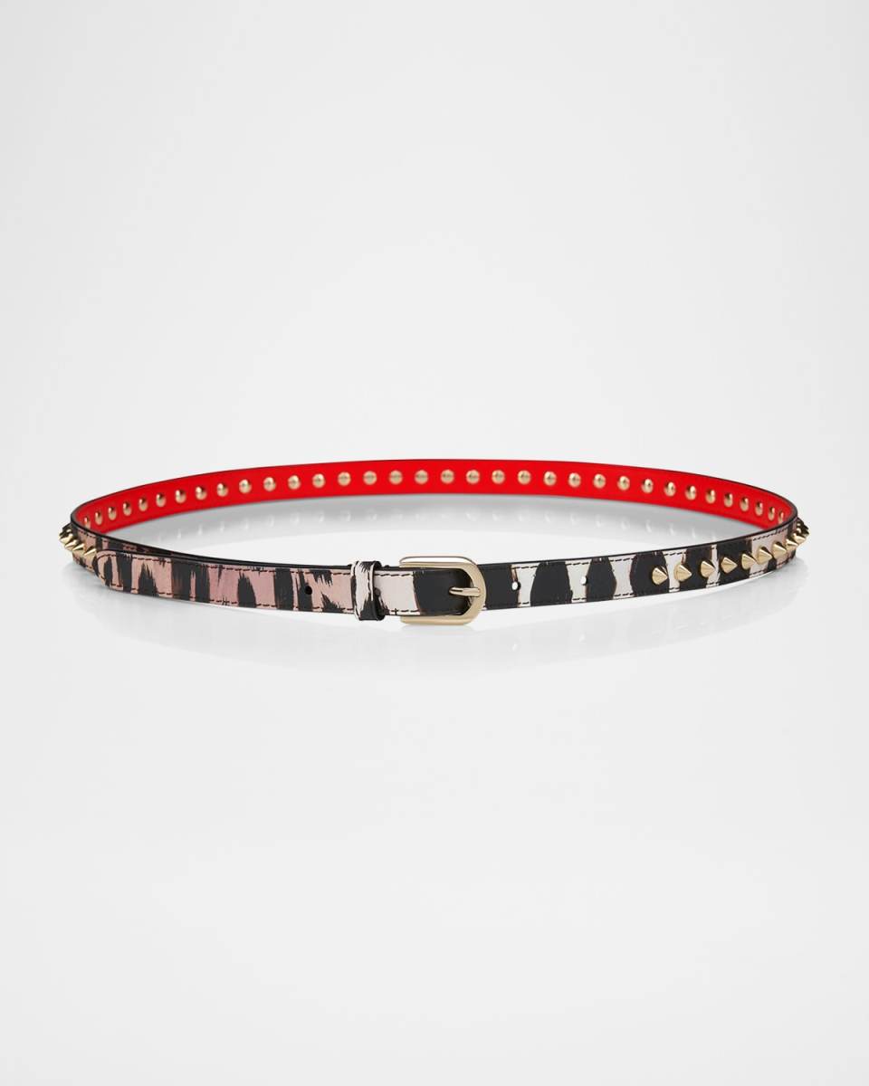 Cabata Gigi-Print Spiked Belt in Leather